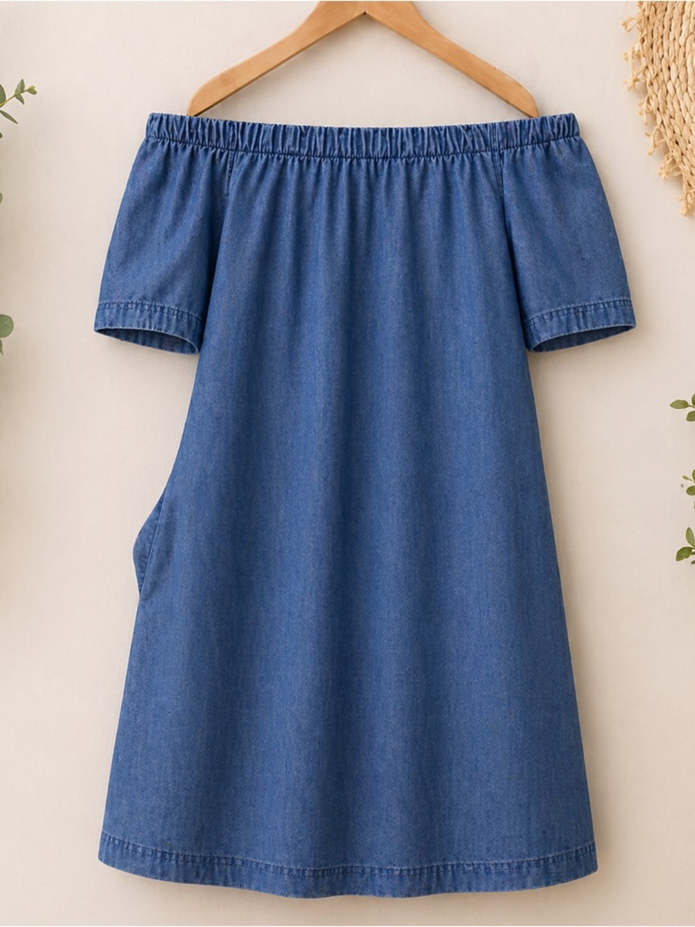 Soft Surroundings Chambray Off-Shoulder Top in Denim Blue size S